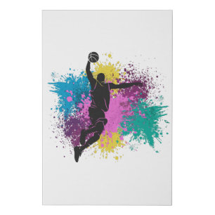 Basketball Player Grungy Color Splashes Faux Canvas Print