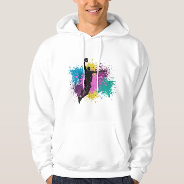 Basketball Player Grungy Color Splashes Hoodie (Front)