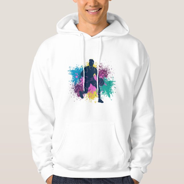 Basketball Player Grungy Color Splashes Hoodie (Front)