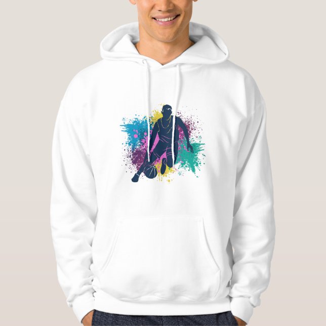 Basketball Player Grungy Color Splashes Hoodie (Front)