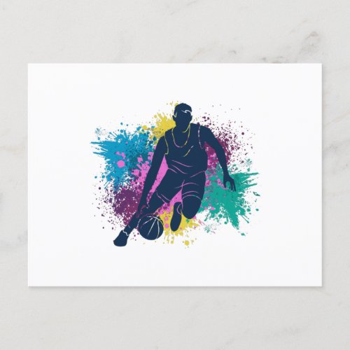 Basketball Player Grungy Color Splashes Postcard
