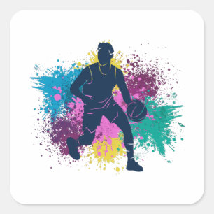 Basketball Player Grungy Color Splashes Square Sticker
