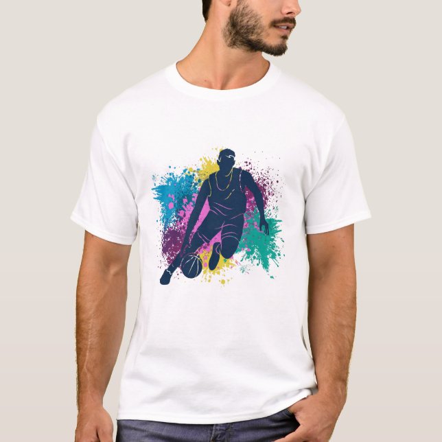 Basketball Player Grungy Color Splashes T-Shirt (Front)