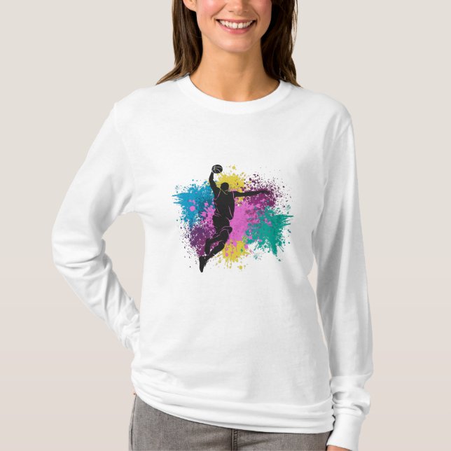 Basketball Player Grungy Color Splashes T-Shirt (Front)