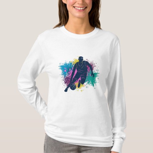 Basketball Player Grungy Color Splashes T_Shirt