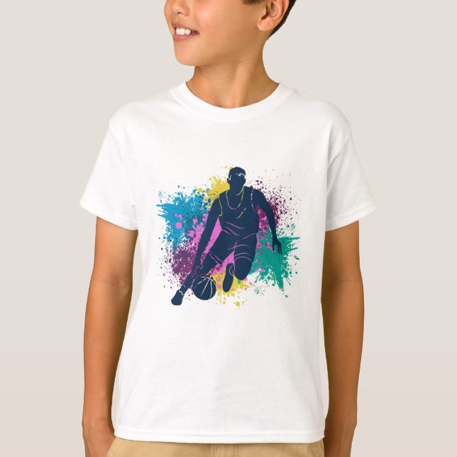 Basketball Player Grungy Color Splashes T-Shirt (Front)