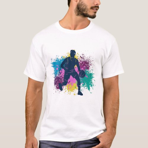 Basketball Player Grungy Color Splashes T_Shirt