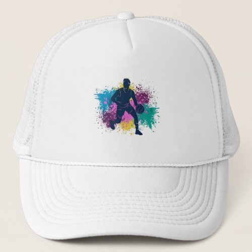 Basketball Player Grungy Color Splashes Trucker Hat
