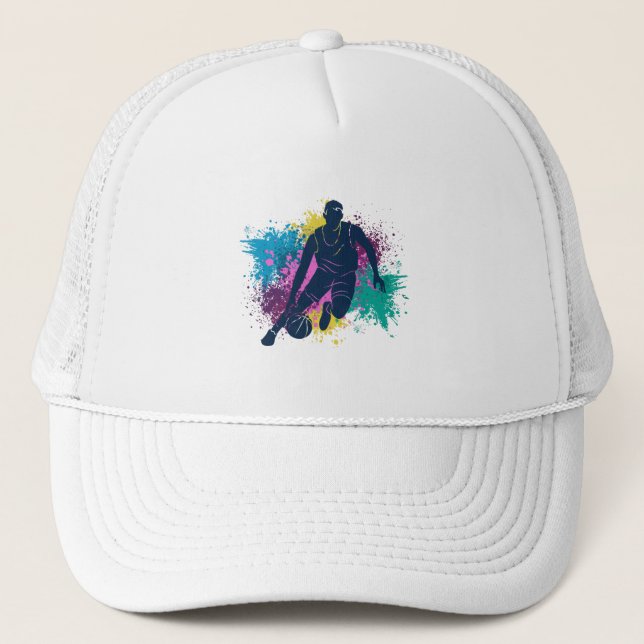 Basketball Player Grungy Color Splashes Trucker Hat (Front)