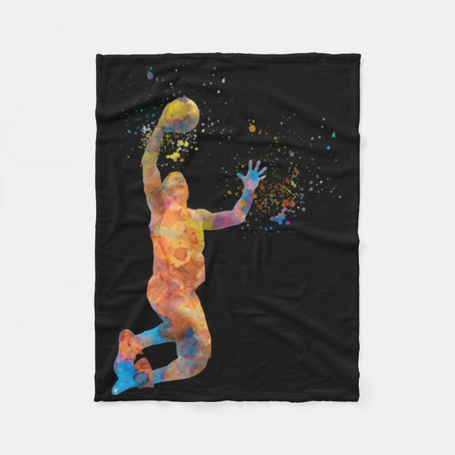 Basketball Player In Watercolor Playing  Fleece Blanket (Front)