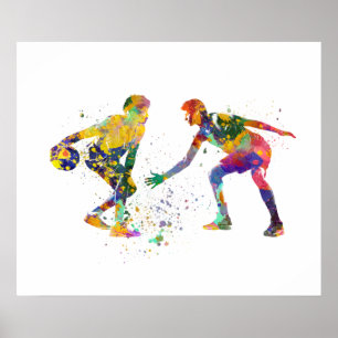 Basketball player in watercolor poster