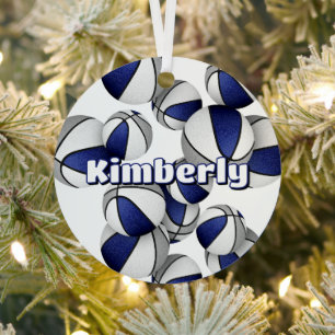 basketball player keepsake blue gray team colors metal ornament