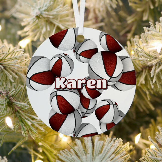 basketball player keepsake maroon gray sports metal ornament (Insitu)