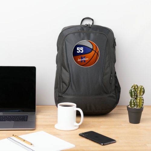 basketball player monogram blue gray team colors port authority backpack