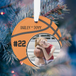 Basketball Player Name Number Photo Keepsake Ornament<br><div class="desc">This design features a basketball background with space for a name, number and photo. Click the customize button for more flexibility in adjusting the text! Variations of this design as well as coordinating products are available in our shop, zazzle.com/store/doodlelulu. Contact us if you need this design applied to a specific...</div>