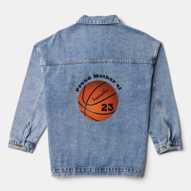 Basketball Player Name Number School Denim Jacket (Back)