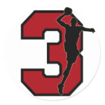 BASKETBALL PLAYER NUMBER 3 CLASSIC ROUND STICKER