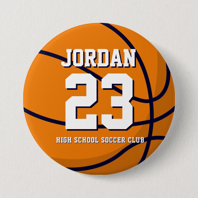 Basketball Player Number School Sports Team Button (Front)
