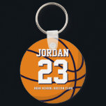 Basketball Player Number School Sports Team Keychain<br><div class="desc">A perfect pin for sports fans,  athletes,  players,  coach or captain of the basketball team. You can customize the wording to fit any events with this sports theme,  whether it's birthday,  championship celebration or winning party.</div>