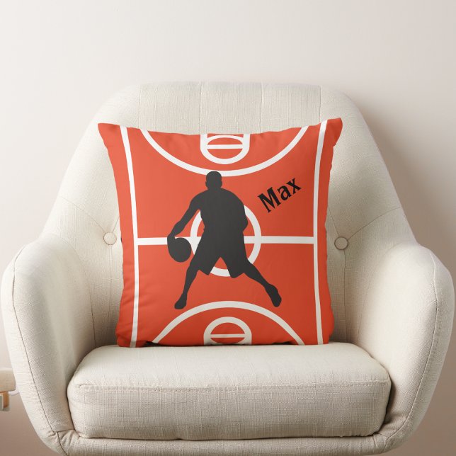 Basketball Player on Red Court Background Athletic Throw Pillow (Creator Uploaded)