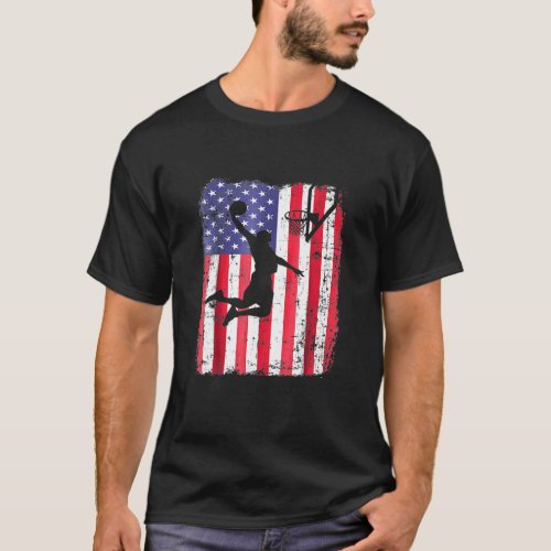 Basketball Player Patriotic American Flag Usa 4th  T_Shirt