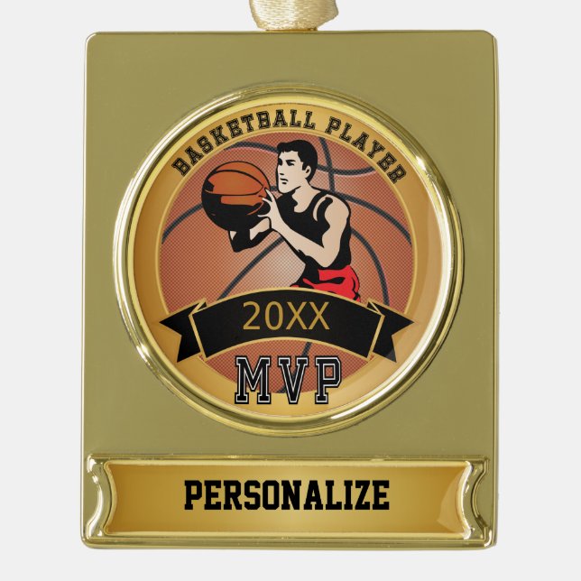 Basketball Player | Personalize | Gold Plated Banner Ornament (Front)