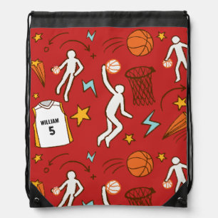 Basketball Player Personalized Name Number Red Drawstring Bag