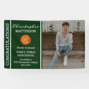 Basketball Player Photo Green White Graduation Banner