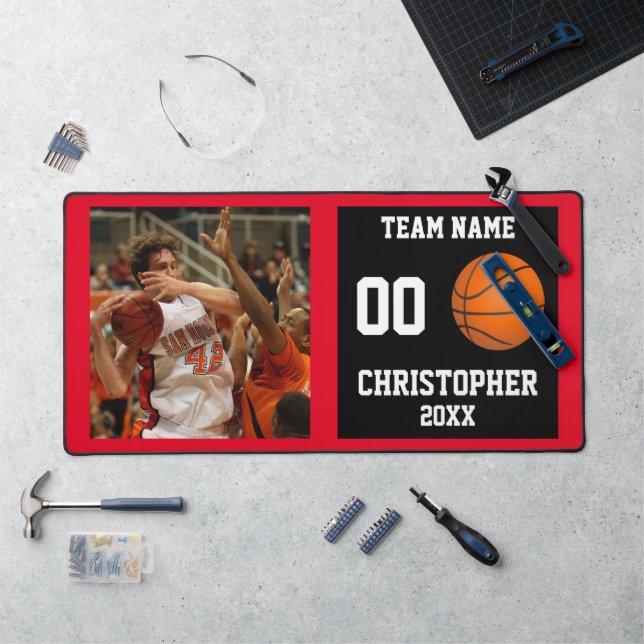 Basketball Player Photo Red team name Desk Mat (Workstation)