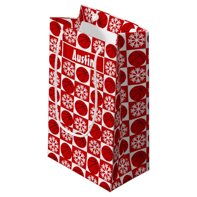 Basketball Player Red and White Custom Christmas Small Gift Bag (Front Angled)