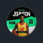 Basketball Player Senior Night Custom Photo Sports Button<br><div class="desc">Personalized Sports Button featuring your athlete’s photo, name, jersey number, team colors, and more. This custom player batch is perfect for showing team spirit and celebrating your favorite player. Add your own picture and text easily, customize the colors to match team. Whether it's for football, soccer, volleyball, baseball, basketball, hockey...</div>