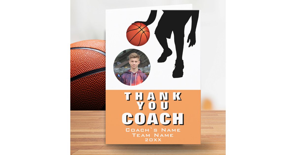 Basketball Player Silhouette Photo Coach Orange Thank You Card | Zazzle
