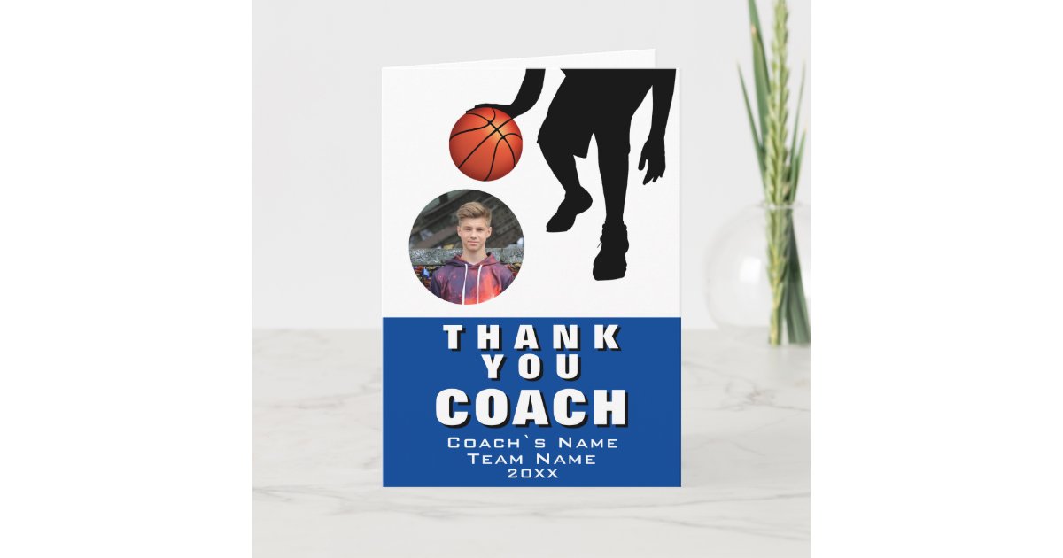 Basketball Player Silhouette Photo Coach Thank You Card | Zazzle
