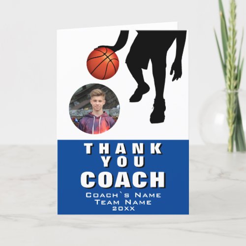 Basketball Player Silhouette Photo Coach  Thank You Card