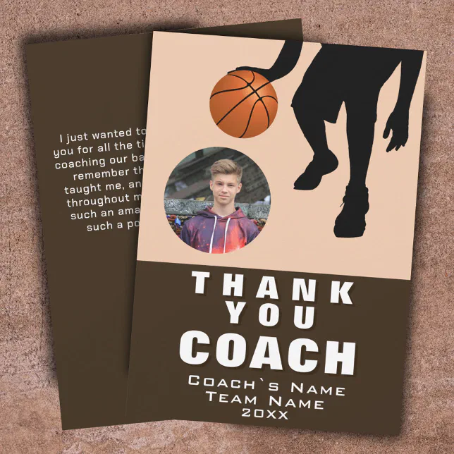 Basketball Player Silhouette Photo Coach Thank You Card | Zazzle