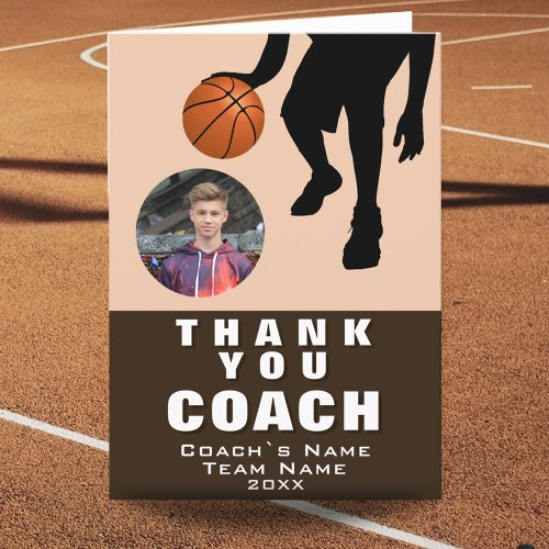 Basketball Player Silhouette Photo Coach Thank You Card