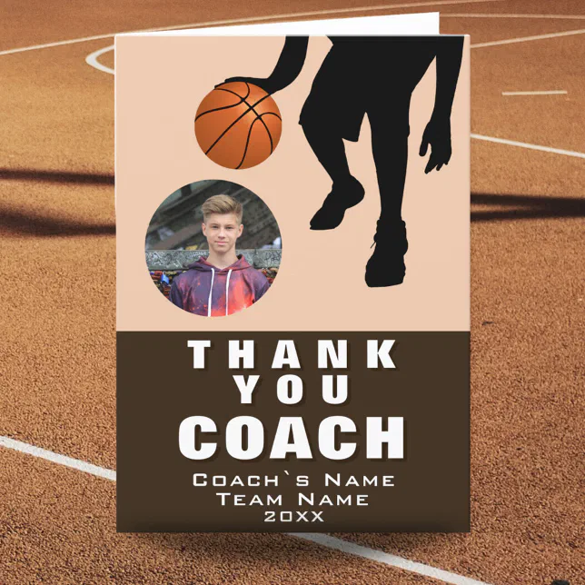 Basketball Player Silhouette Photo Coach Thank You Card | Zazzle