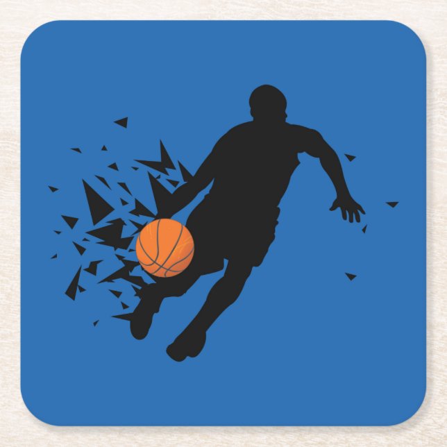 Basketball Player Silhouette Square Paper Coaster (Front)