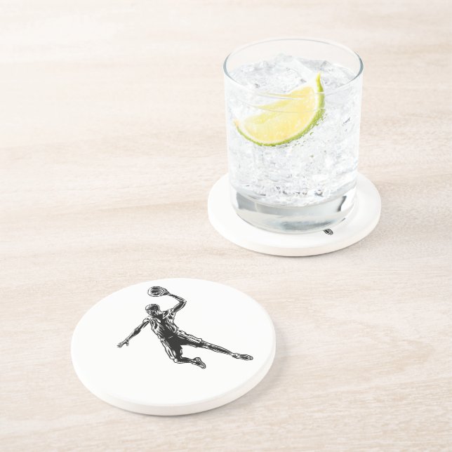 Basketball Player Slam Dunk Dark Design Coaster (Side)