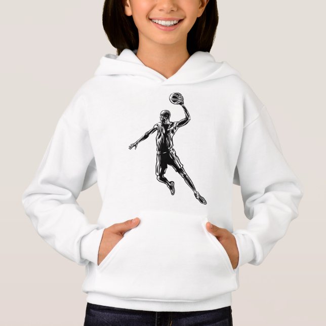 Basketball Player Slam Dunk Dark Design Hoodie (Front)