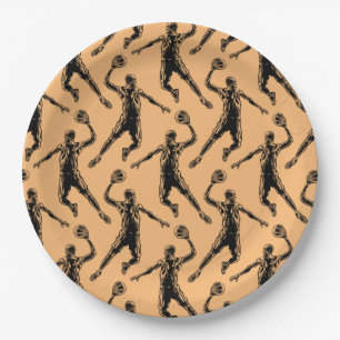 Basketball Player Slam Dunk Dark Design Paper Plates
