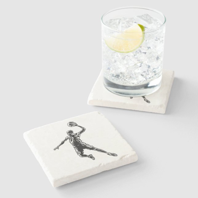 Basketball Player Slam Dunk Dark Design Stone Coaster (Side)