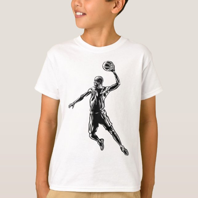 Basketball Player Slam Dunk Dark Design T-Shirt (Front)