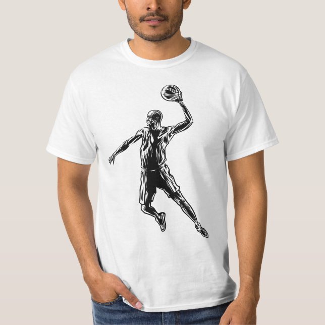 Basketball Player Slam Dunk Dark Design T-Shirt (Front)
