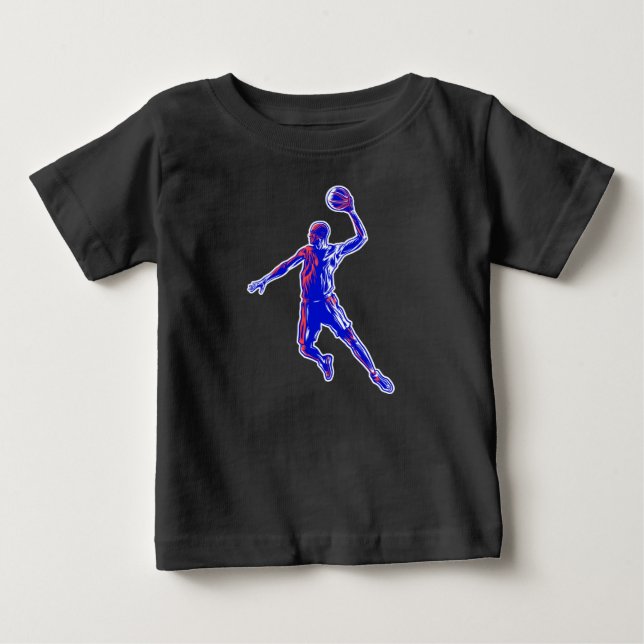 Basketball Player Slam Dunk, Red and Blue Design Baby T-Shirt (Front)