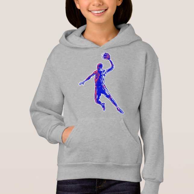Basketball Player Slam Dunk, Red and Blue Design Hoodie (Front)