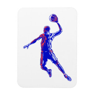 Basketball Player Slam Dunk, Red and Blue Design Magnet