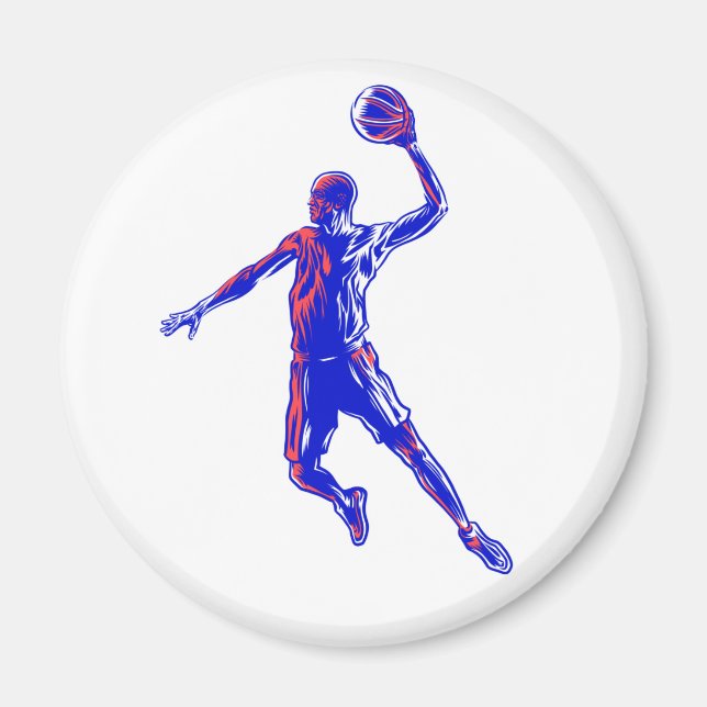 Basketball Player Slam Dunk, Red and Blue Design Magnet (Front)