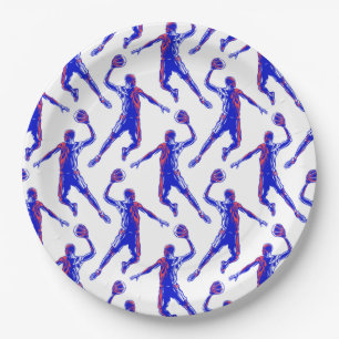 Basketball Player Slam Dunk, Red and Blue Design Paper Plates