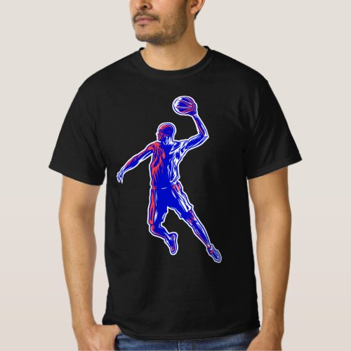 Basketball Player Slam Dunk Red and Blue Design T_Shirt